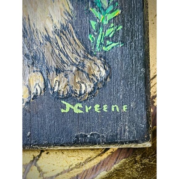 Vintage Original Oil Painting Green-Eyed Kitten Signed by Artist - Picture 3 of 5